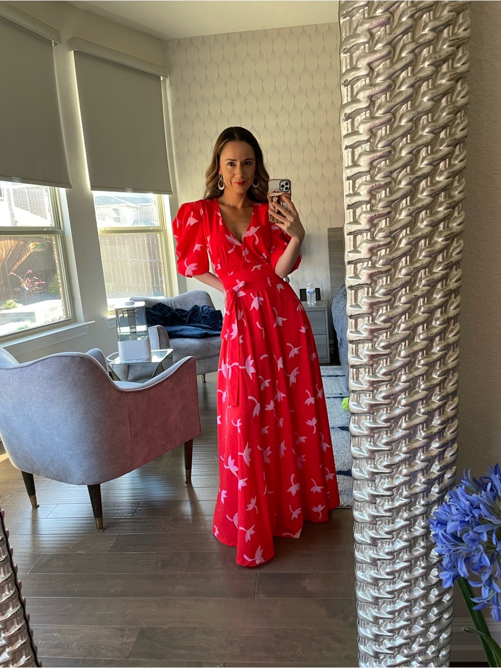 Red Floral Wrap Maxi Dress - Elegant Women's Dress